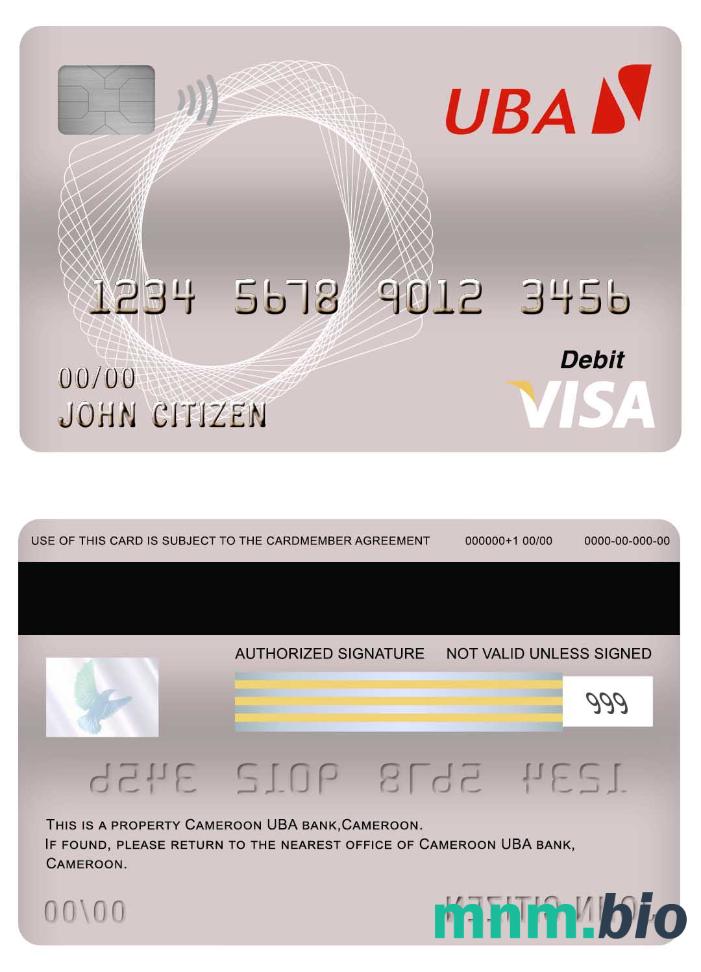 Cameroon UBA bank visa debet karta przykład w formacie PSD